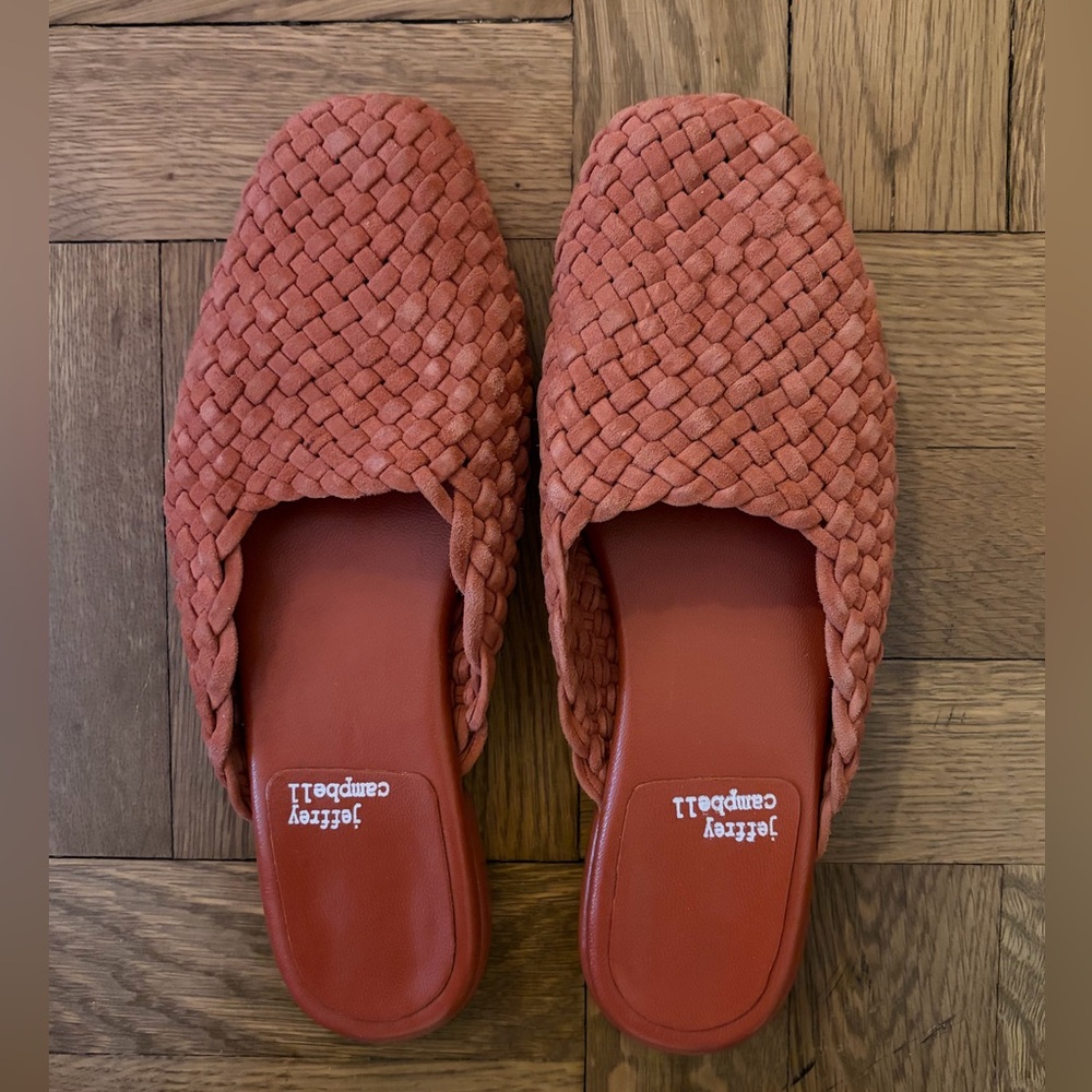 Jeffrey Campbell Woven Slip-On Mules in Rust